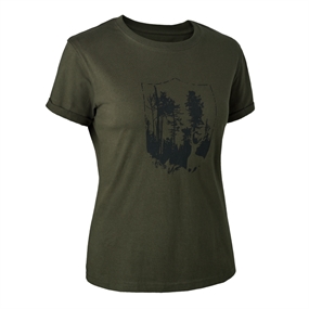 Deerhunter Lady T-shirt med Deerhunter skjold - Dame - Bark green - 46